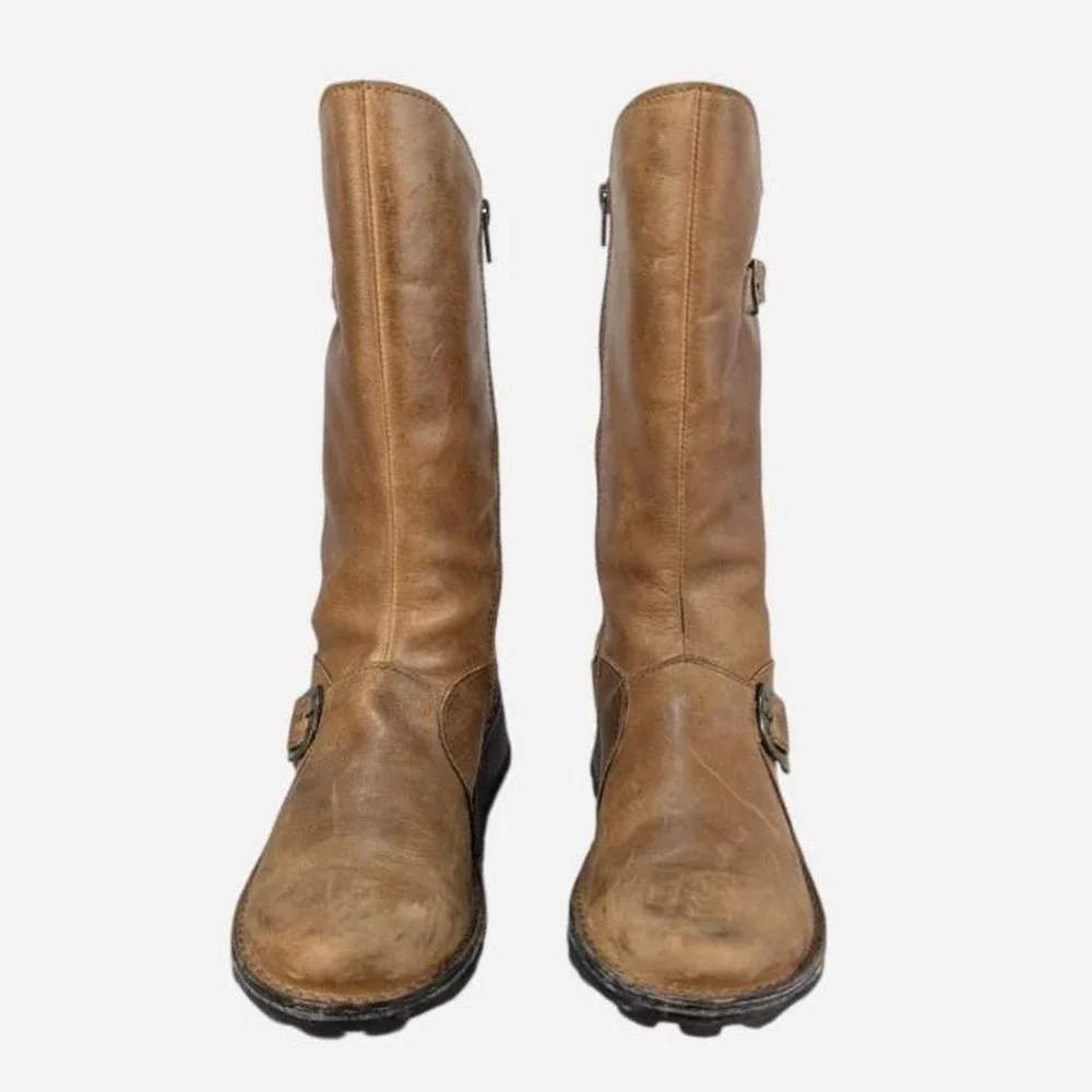 Fly London Mes 210315 Camel Leather Mid Calf Buckle Boot EU 41 / US 10-10.5
